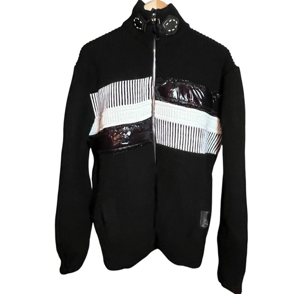 LCR Black Edition Sweater Full Zip Cardigan Black Chunky Knit Men's Size XXL NWT - Picture 2 of 11